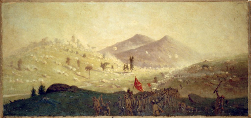 photo shows an illustration of the battle at little round top