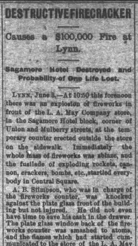Fall River, Mass newspaper article on Sagamore Hotel fire